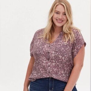 Torrid Purple And White Floral Lindsay Button-Front Dolman Top Blouse Size 2X